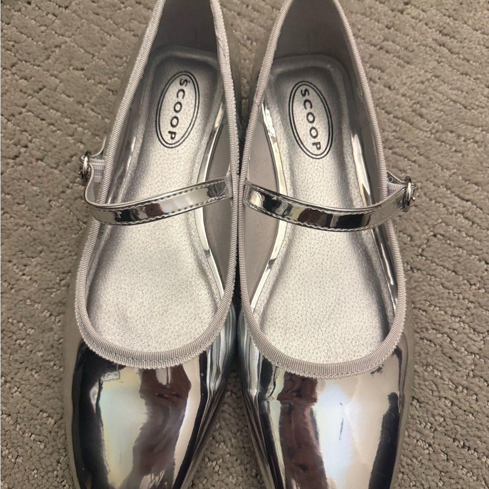 Scoop metallic silver Mary Jane’s worn once